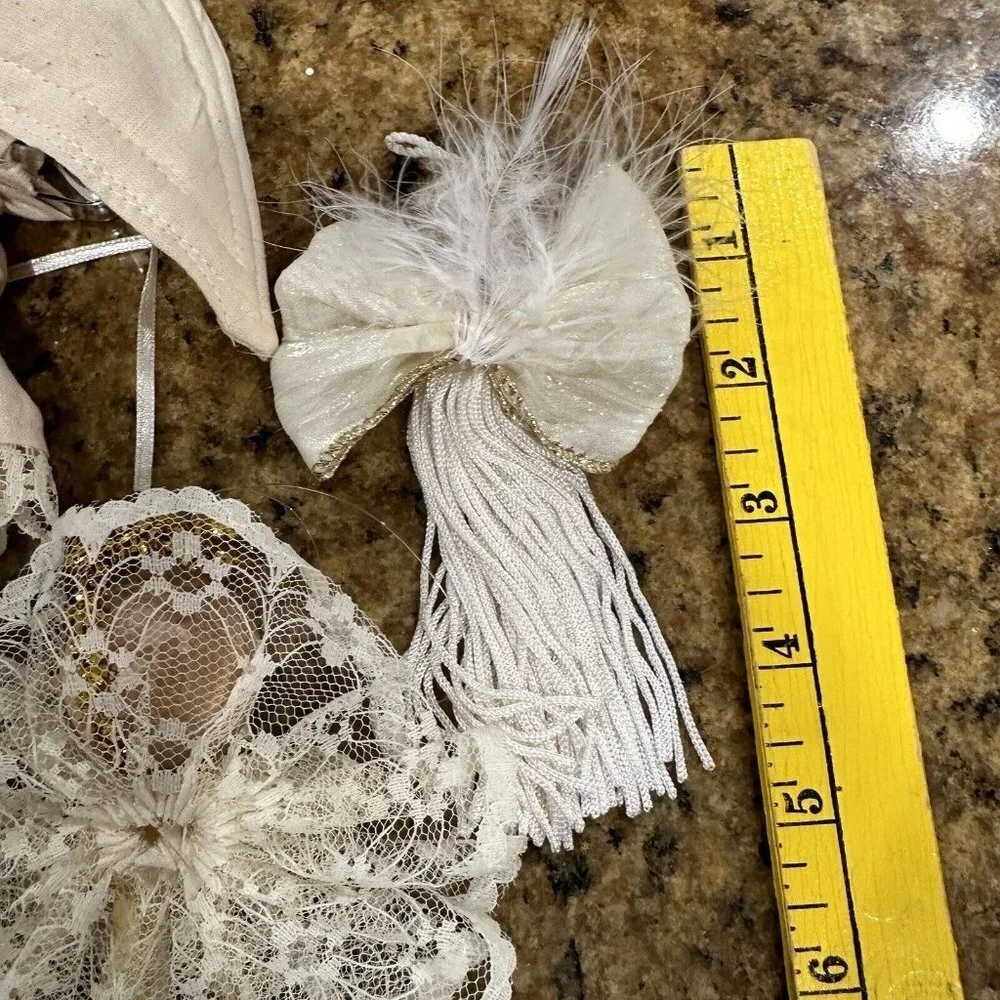 Vintage Angel‎ Christmas Ornaments Lace Crochet Wooden Gold Set Of 4